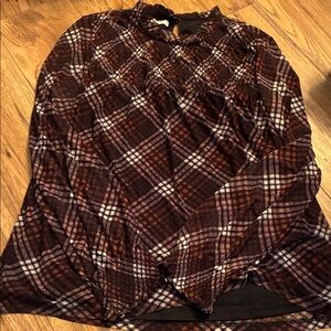 Maurices Burgundy and Black Plaid Long Sleeve Top (Bin B)
